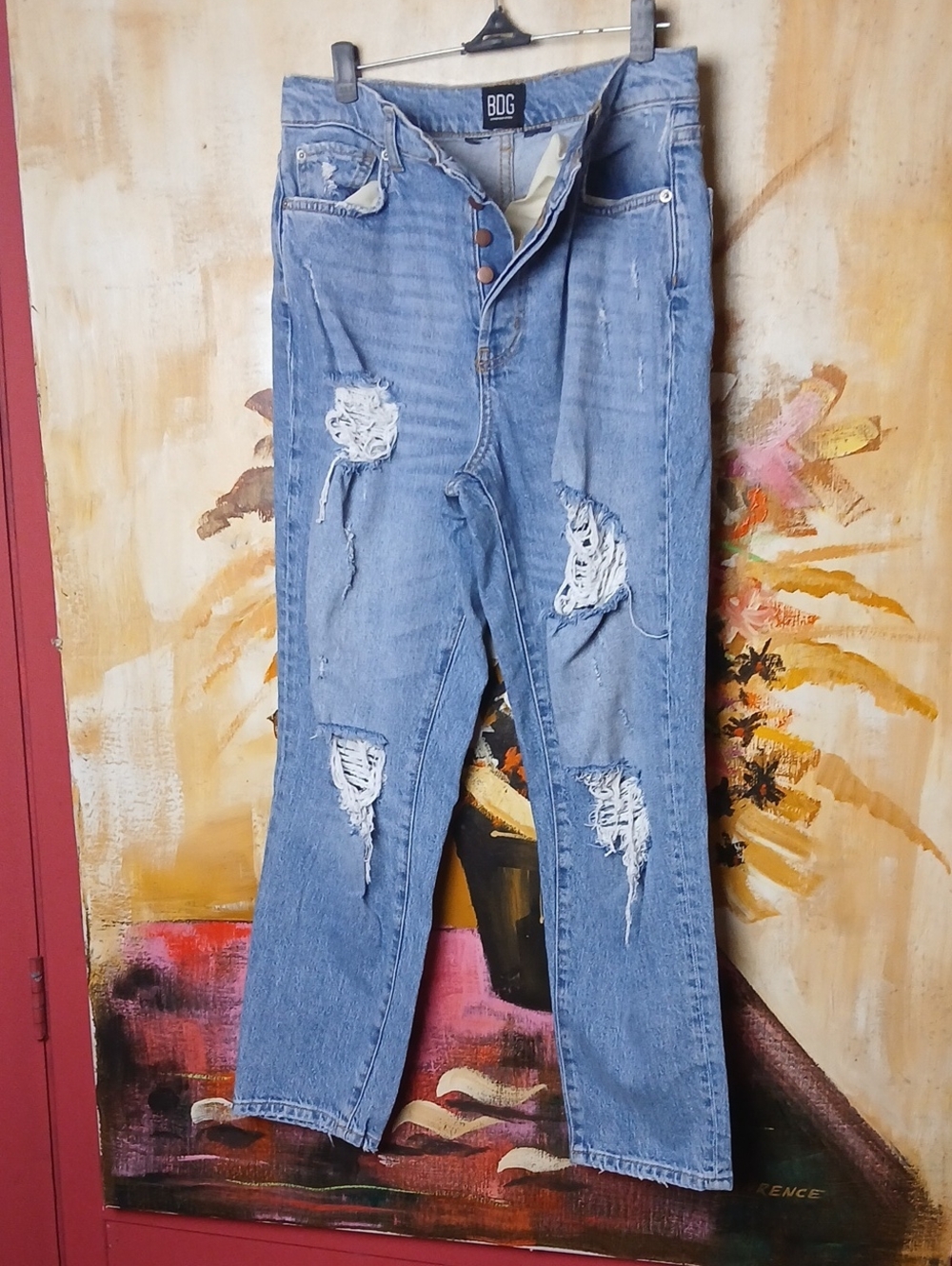 BDG Urban Outfitters Distressed Button Fly Blue Jeans No Size Tag (Measures 29")